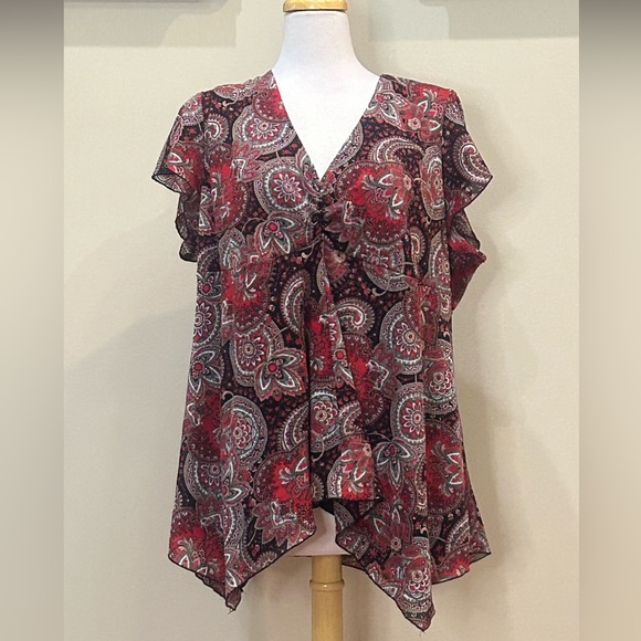 Fashion Bug Tops - Fashion Bug | Size 26/28W Red/Black Paisley Top